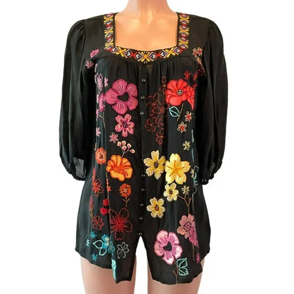 Johnny Was Ennoki Blouse Black Small - Picture 2 of 6